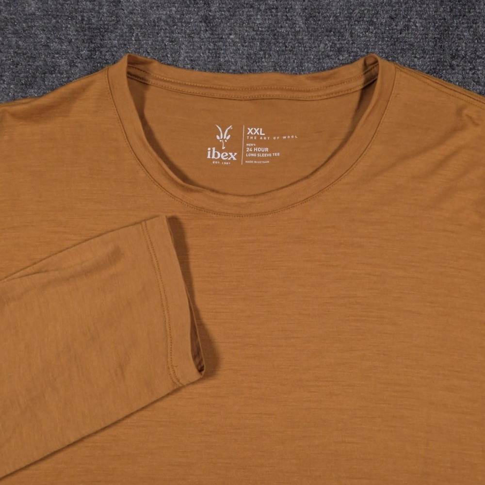 Ibex Long Sleeve Tee Mens 2XL Brown Merino Wool Crew Neck Outdoors